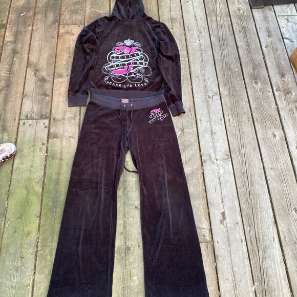 Vintage Y2K Juicy Couture Velour Tracksuit Black Bedazzled - Picture 6 of 12